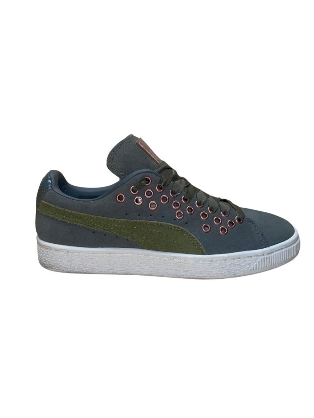 Puma Women’s Green Suede With Rose Gold Eyelets Lace-Up XL Lace VR Sneakers Sz 6